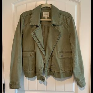 Jessica Simpson olive jean moto jacket